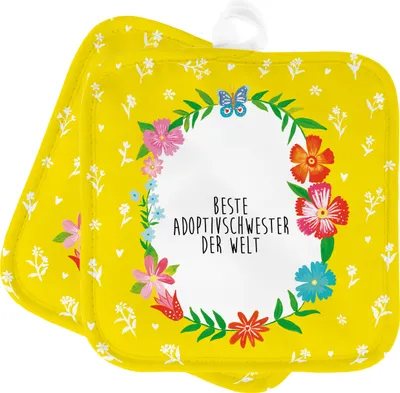 Produktbild von Mr. & Mrs. Panda Topflappen Adoptivschwester - Geschenk, Geschwister, Schwester, Set, Tochter, Beste, im Doppelpack, Topfuntersetzer, topfhalter, Kochlappen