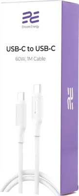 Produktbild von Ladekabel Encore Energy 2x USB-C PD Kabel zum Laden und zur Datenübertragung 100cm weiß 60W MD-60CC1W
