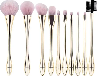 Immagine prodotto di INF Set di 10 pennelli da trucco oro champagne e rosa con custodia rosa