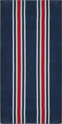Produktbild von Strandlaken XXL aus Baumwolle Velours, 100x200 cm, blau-rot-weiß gestreift