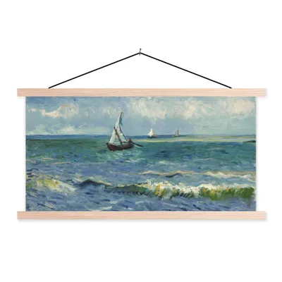 Produktbild von MuchoWow® Textilposter Meereslandschaft bei Les Saintes-Maries-de-la-Mer - Vincent van Gogh 120x60 cm mit holzfarbenen Rahmen - Klemmleiste