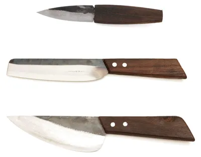 Messer-Set 3-teilig, 16 cm, Kohlenstoffstahl, Holzgriff