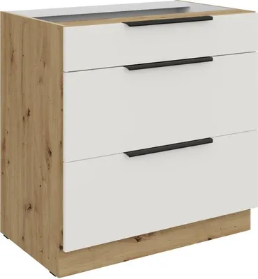 Produktbild von LUNARA Unterschrank mit Schubladen – Breite 80 cm, Weiß/Eiche (handwerklich)