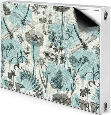 Obrázek produktu pro Magnet na radiátor Magnet Mat kryt radiátoru kryt radiátoru topení 80x60 cm - květiny a vážka