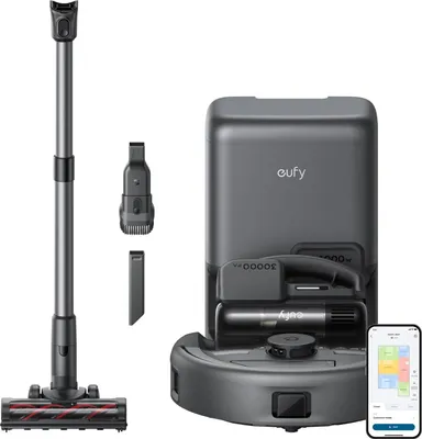 Produktbild von Eufy E20 3-in-1-Roboterstaubsauger, 8.000 Pa, automatische Entleerungsstation, 5-stufiges Filtersystem, schwarz