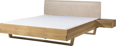 Image de MASSIVMOEBEL24 | Lit avec table de nuit en bois d'Épicéa 160x200x86 naturel teinté / huilé, tête de lit beige FICHTELBERG #142