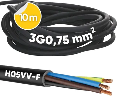 Produktbild von 10 Meter Kalitec H05VV-F Schlauchleitung 3x0,75 mm² I Stromkabel 3G0,75 mm2 mit Schutzleiter I PVC Kabel für Innenbereich I Elektrokabel schwarz I Lampenkabel flexibel I Gerätekabel 3 adrig