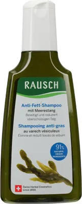 A bottle of Rausch Anti-Fett-Shampoo mit Meerestang.