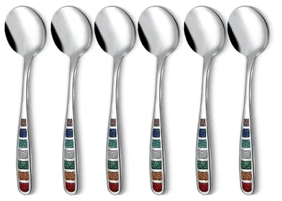6 Suppenlöffel, Edelstahl, bunt, 18,4 cm, spülmaschinenfest