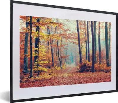 Produktbild von MuchoWow® Gerahmtes Poster Wald - Herbst - Laub 40x30 cm - Poster mit Schwarzem Bilderrahmen Wandposter Rahmen Foto Bilder - Bilderrahmen - Poster im Rahmen