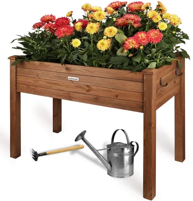 Image de needs&wants® Bac à plantes surélevé en bois pour le jardin, le balcon et la terrasse, bac à plantes en kit rectangulaire étroit avec film en non-tissé, bac à plantes pour herbes aromatiques deko