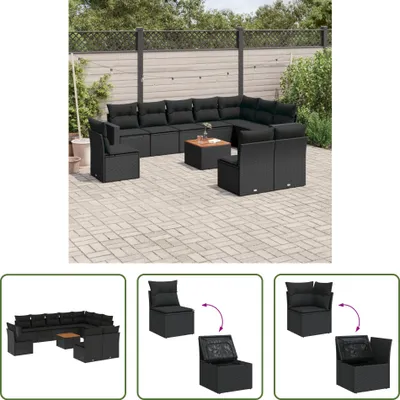 Produktbild von The Living Store 11-tlg. Garten-Sofagarnitur mit Kissen Schwarz Poly Rattan