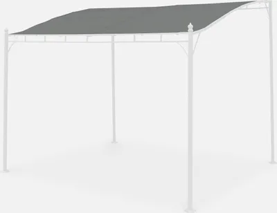 A white pergola frame with a gray canopy, shown against a white background.