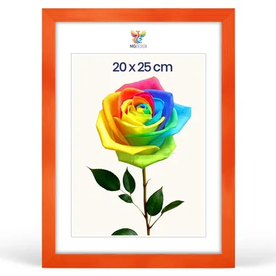 Obrázok produktu pre MG Design, rámček na fotografie, 20 x 25 cm – fotorámik s oranžovým dreveným rámom (masívne drevo) a nárazuvzdorným akrylovým sklom, vhodný na zavesenie aj na postavenie (vertikálne aj horizontálne)