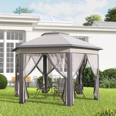 Produktbild von Pavillon mit 6 Seitenteilen und Tragetasche Doppeldach Sechseckig Pop-up Faltpavillon Partyzelt Festzelt Gartenzelt Gartenpavillon für Camping Garten