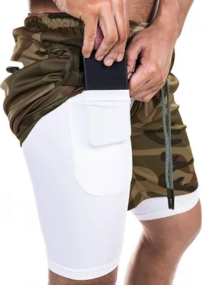 Produktbild von ASKSA Herren 2 in 1 Shorts Laufshorts Dual Kurze Sporthose Männer Fitness Laufhose Sport Hosen Trainingshose(Camouflage,L)