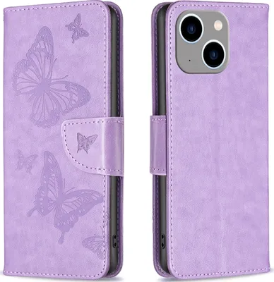 Produktbild von Mobigear Butterfly iPhone 15 Plus Hülle Klapphülle Geldbörse - Lila