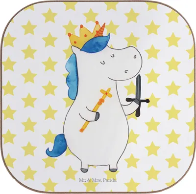 Produktbild von Mr. & Mrs. Panda Tassenuntersetzer Einhorn König mit Schwert - Weiß - Geschenk, Mittelalter, Unicorn, Untersetzer für Gläser, Tischschoner, Tischuntersetzer, Einhörner