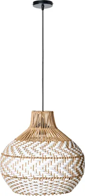 Produktbild von BELIANI Pendelleuchte mit weißem Rattenschirm und Eisenrahmen Boho-Stil