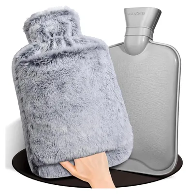 Produktbild von Wärmflasche mit Bezug, 2L, Flauschig und Auslaufsicher (Grau)