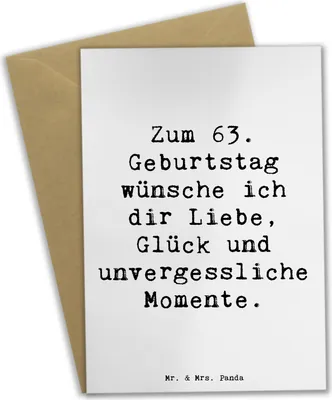 Produktbild von Mr. & Mrs. Panda Klappkarte Spruch 63. Geburtstag Liebe Glück Momente - Weiß - Geschenk, weihnachtskarten, Grußkarten, einladungskarten, dankeskarten, Glückwünsche zum