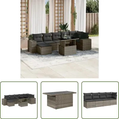 Produktbild von The Living Store 8-tlg. Garten-Sofagarnitur mit Kissen Grau Poly Rattan