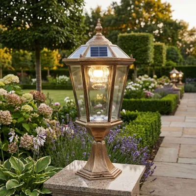 Produktbild von Solar Sockelleuchte klassisch Außenleuchte Gartenleuchte kabellos Duo Color Gartenlaterne