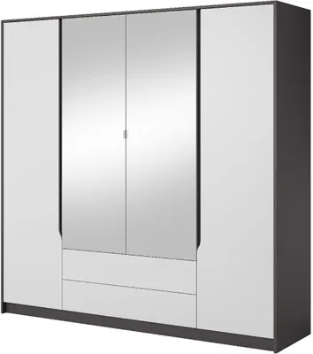 Produktbild von Kleiderschrank SEGA 200 cm Drehtürenschrankmit Spiegiel + Schubladen weiß matt/ graphit