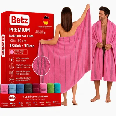 Produktbild von Betz Badetuch XXL Lines 90x180 cm – 100% Baumwolle, weich & saugstark – Strandtuch für Urlaub, Pool, Sauna, Outdoor – modernes Streifendesign Fuchsia