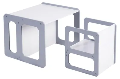 Immagine prodotto di Tavolo e sedia per bambini in stile Montessori, GINGER HOME, set in legno 3-in-1, bianco e grigio