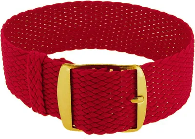 Produktbild von Minott Perlon Uhrenarmband in rot geflochten mit Dornschließe | 32998, Stegbreite:24mm, Schließe:Gelbgolden