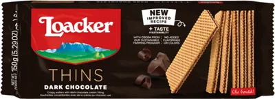 Produktbild von Loacker Thins Fondente Dark Noir Waffeln Zartbitterschokolade 150g