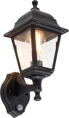 Produktbild von QAZQA - Klassisch I Antik Klassische schwarze Außen Wandleuchte mit Bewegungsmelder – Capital I Außenbeleuchtung - Kunststoff Quadratisch - LED geeignet E27
