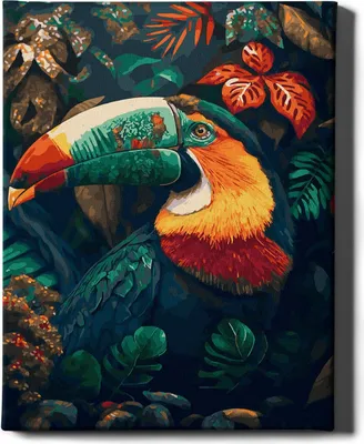 Immagine prodotto di Oh Art! - Set pittura per numeri Uccello tucano - 40x50cm, con cornice in legno e pennelli fai da te