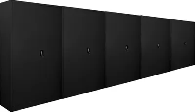 Produktbild von Mega Deal | 5x Flügeltürenschrank ELEPHANT komplett montiert | mit 2 Türen, abschließbar | HxBxT 180x120x40cm | 4 Ebenen | Stahl mit Pulverbeschichtung | Schwarz | Spind Aktenschrank Metallschrank Werkstattschrank Mehrzweckschrank