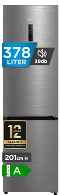 Kühl-Gefrierkombination 378 l, NoFrost, Inverter, 29 dB, 201 cm, Edelstahl