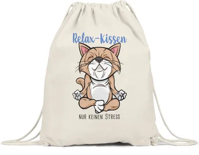 Produktbild von Relax nur keinen Stress Turnbeutel Gymsack Meditation Spruch Ironie Katze Geschenk-Idee Bürokollegen Chillen Yoga