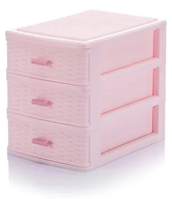 Immagine prodotto di Portagioie rosa con tre scomparti e un cassetto in plastica.