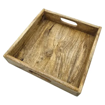 Produktbild von Tablett Mangoholz Dekotablett Serviertablett braun natur massives Holztablett Mango Holz 24 x 24 cm