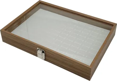 Produktbild von Holz Ohrringlade Ringlade 100 Schlitze Ringe Ohrringe Ringbox Ringkoffer Schmucklade Schmuckkoffer Schmuckbox Ringdisplay Aufbewahrungsbox Deckel mit Echtglas
