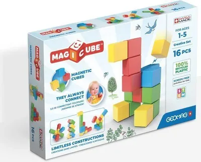 Produktbild von Magnetische Bausteine, GEOMAG Magicube Kreativ Set, 16 Teile, Recyceltes Plastik, Ab 12 Monaten, Lernspielzeug