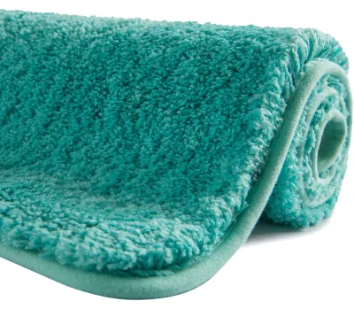 Image de Tapis de bain 80 cm x 50 cm, antidérapant, lavable en machine, doux, absorbant, moelleux, en microfibre, turquoise, réutilisable