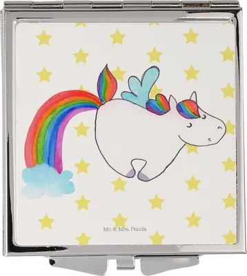 Produktbild von Mr. & Mrs. Panda Kosmetikspiegel Einhorn Fliegendes Pferd - Weiß - Geschenk, Handspiegel, Spielen, Unicorn, Realität, Regenbogen, Quadratischer Spiegel, Taschenspiegel
