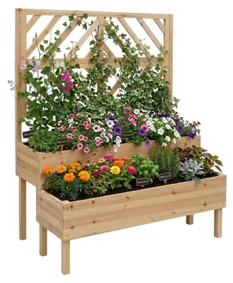 Zdjęcie produktu dla Donica z kratką Relaxdays, wys. x szer. x gł.: 135 x 109 x 62 cm, drewno, 2 donice i osłona, podwyższona grządka ogrodowa, kolor naturalny