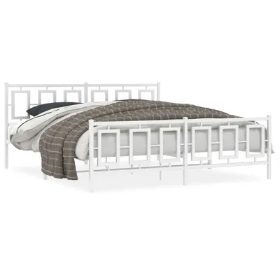 Zdjęcie produktu dla vidaXL Rama łóżka z wezgłowiem i podnóżkiem metalowa biała 183x213 cm