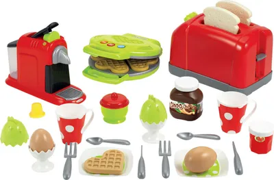 Immagine prodotto di Set di elettrodomestici da cucina Ecoiffier, tostapane, macchina per waffle, macchina per caffè, 33 elementi