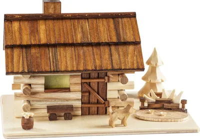Produktbild von Saico Räucherfigur Garten-Blockhaus Holz 18 cm natur/braun