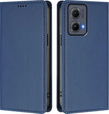 Image de Étui en cuir pour Motorola Edge 2024, étui à rabat magnétique en cuirPolyuréthaneavec support, bleu foncé