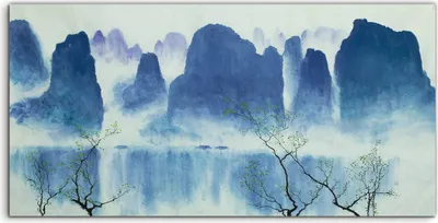 Produktbild von Coloray Glasbild 140x70  Wandbild Glasbilder Chinesische Berge Wasser und Nebel