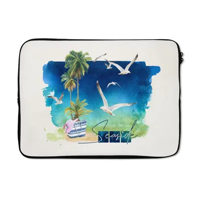 Produktbild von MuchoWow® Laptop Hülle 14 ZollVogel - Palme - Himmel - Strand Laptoptasche - Laptoptasche - Stoßsicher - Schutzhaube